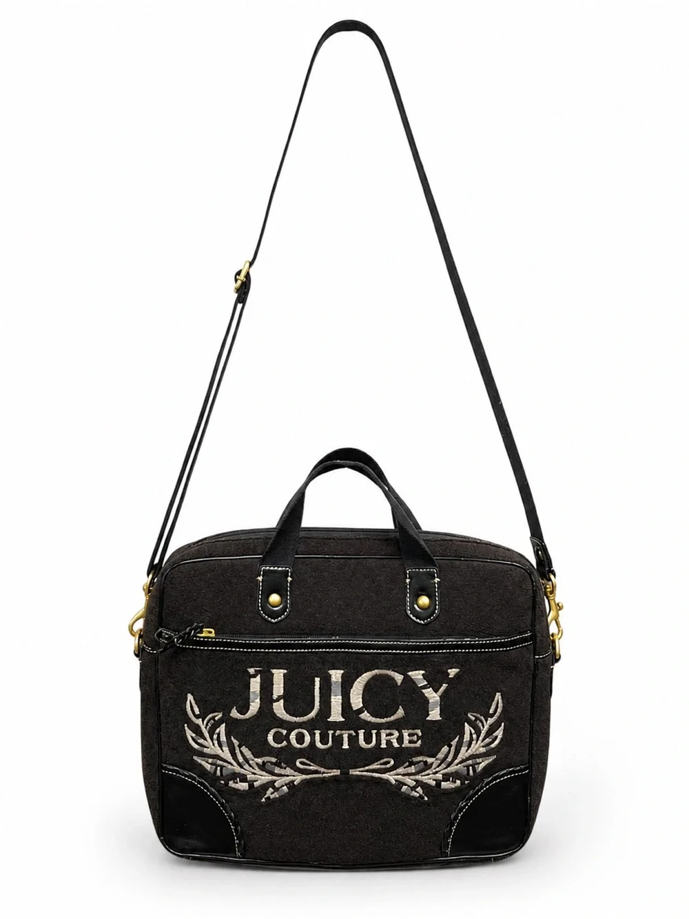Vintage Y2K Juicy Couture Computer Bag Black Terry Cloth Laptop Messenger